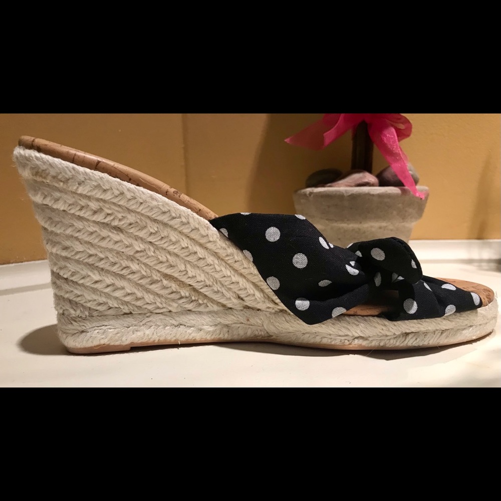 NEW CHICO’S POLKA DOT BOW SLIDE W/JUTE WEDGE SZ 6
